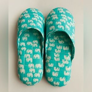 New Thai Cotton Turquoise Elephant Slippers Women's size Med Thailand Hand Made